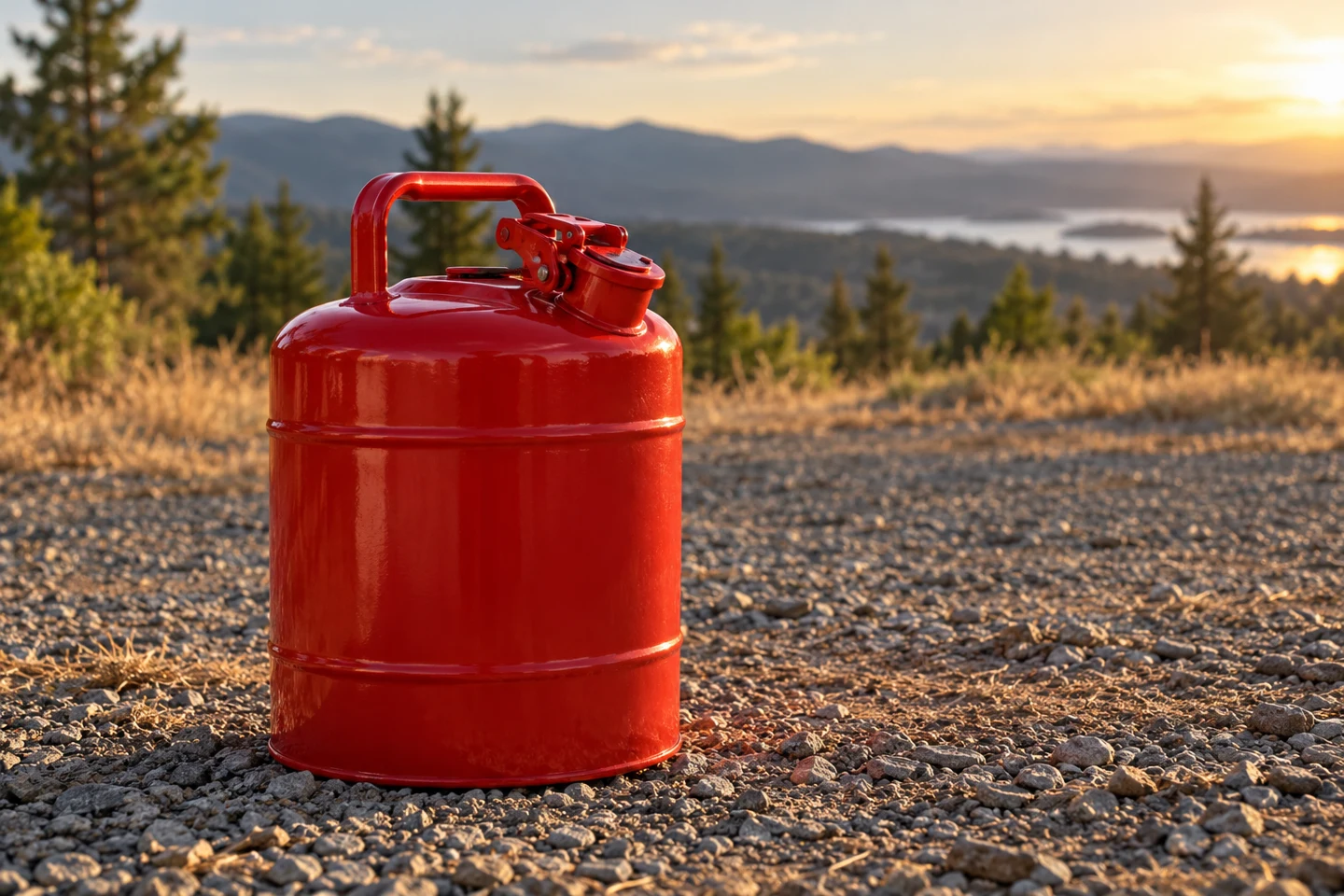 Illustrative closed gasoline safety can outdoors