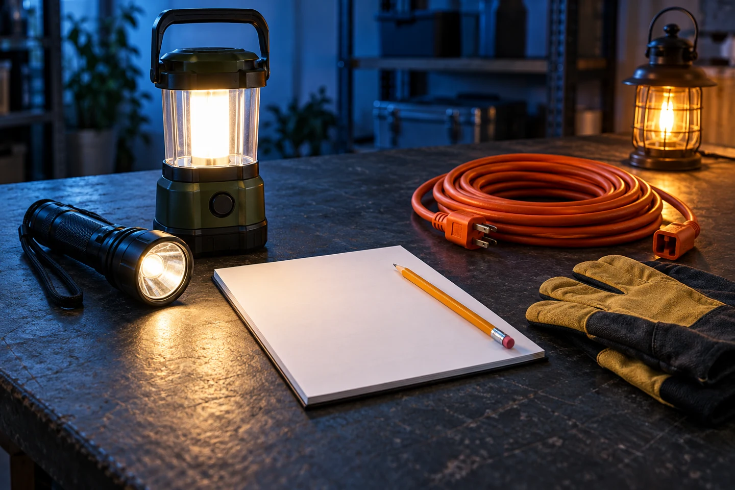 Illustrative lantern, checklist and equipment for outage preparation